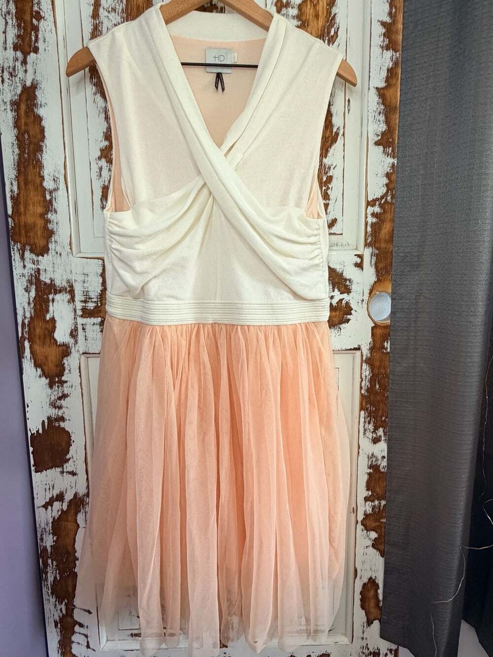 HD in Paris Anthropologie Darla Tulle Dress Size L Pink Cream Sleeveless